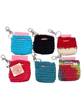 Crochet Keychain Coin Purse Card Holder Lot Of 6 With Clip Hook 2.75 X 2.75 "
